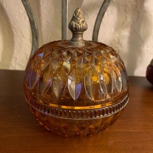 Indiana Amber glass dish with lid
